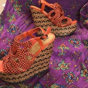 Orange and black Aztec wedge